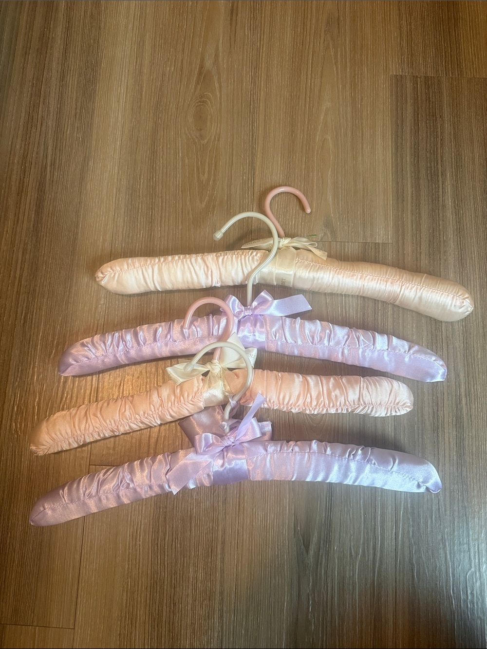Vintage Victoria Secret Set of 5 Satin Padded Hangers in Light Pink and Lavender